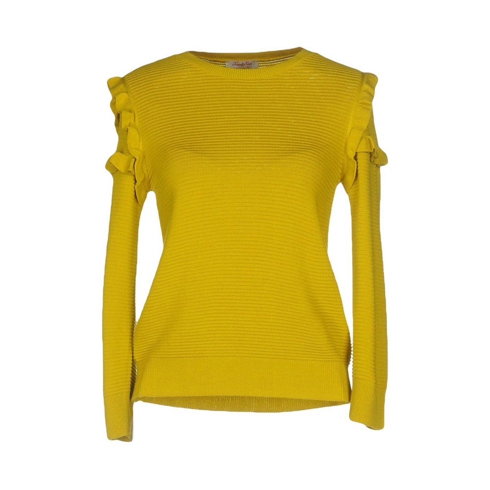 Twenty Easy by Kaos lime green sweater with ruffle sleeves.